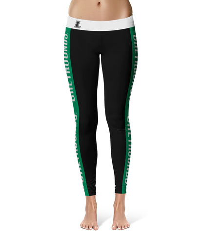 Loyola Maryland Greyhounds Vive La Fete Game Day Collegiate Green Stripes Women Black Yoga Leggings 2 Waist Tights