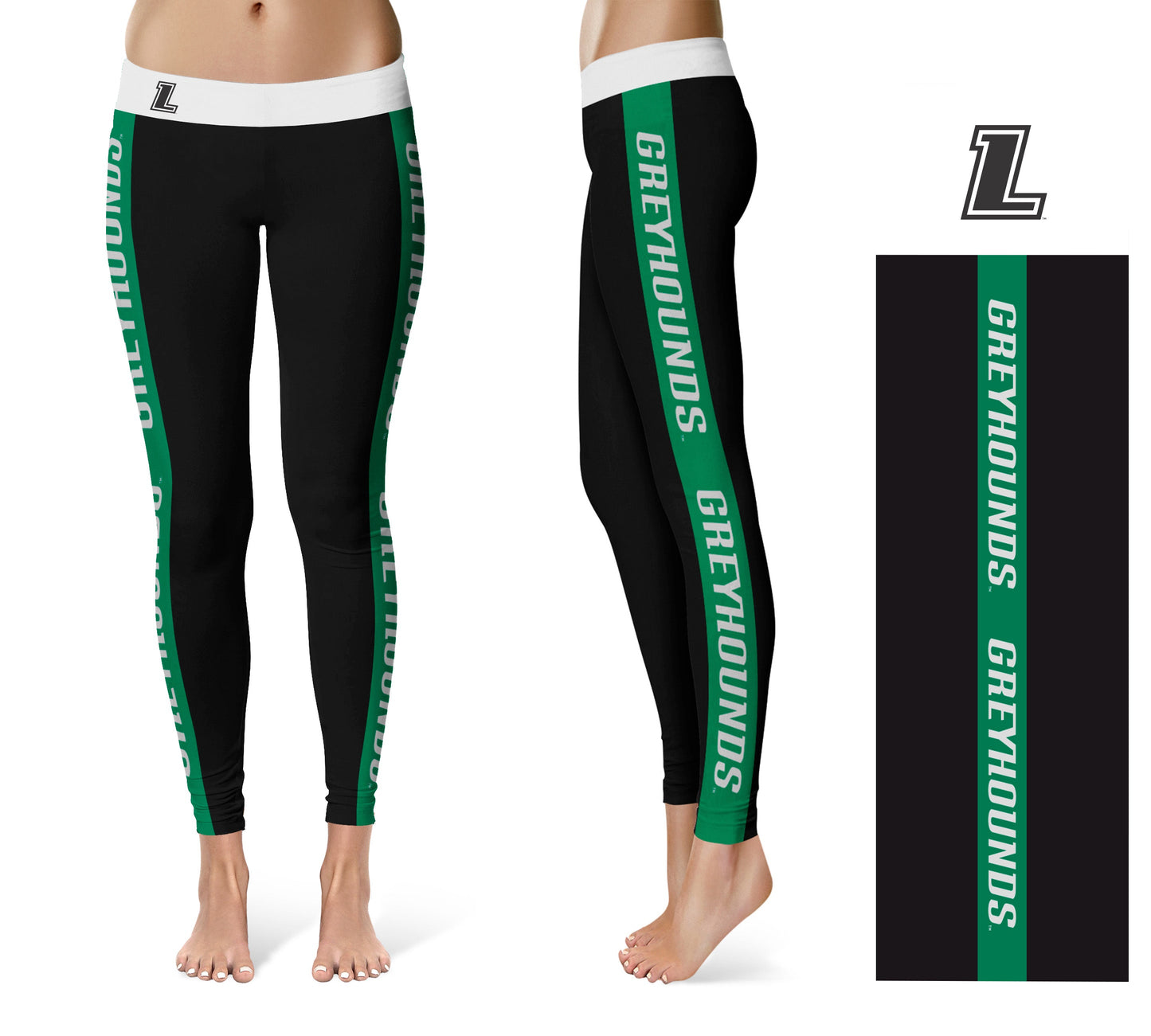 Loyola Maryland Greyhounds Vive La Fete Game Day Collegiate Green Stripes Women Black Yoga Leggings 2 Waist Tights