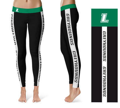 Loyola Maryland Greyhounds Vive La Fete Game Day Collegiate White Stripes Women Black Yoga Leggings 2 Waist Tights