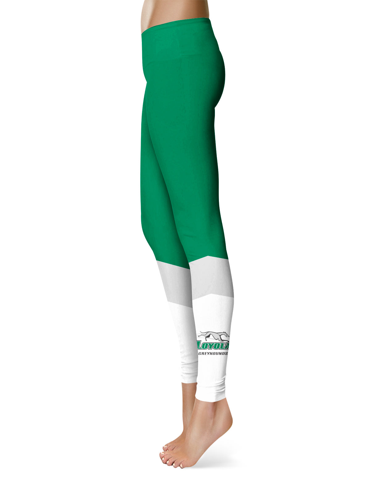 Loyola Maryland Greyhounds Vive La Fete Game Day Collegiate Ankle Color Block Women Green White Yoga Leggings
