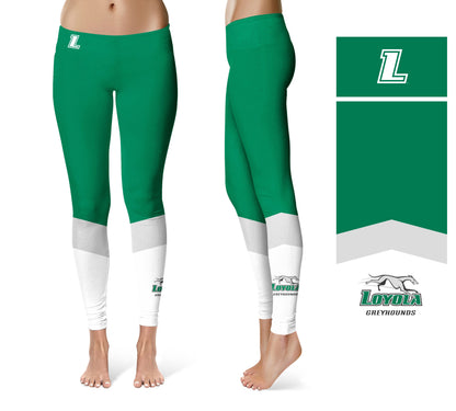 Loyola Maryland Greyhounds Vive La Fete Game Day Collegiate Ankle Color Block Women Green White Yoga Leggings
