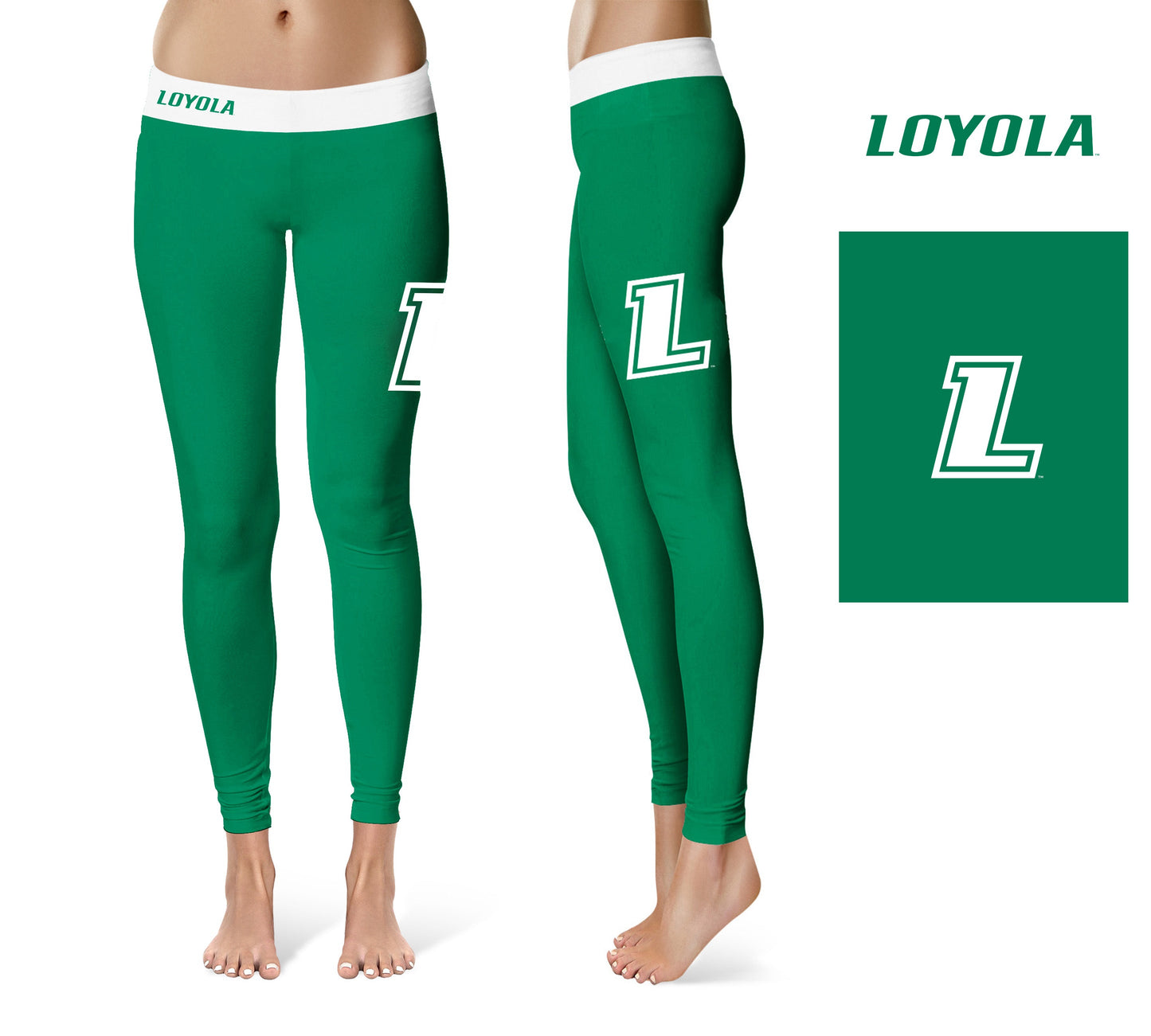 Loyola Maryland Greyhounds Vive La Fete Game Day Collegiate Logo on Thigh Green Women Yoga Leggings 2.5 Waist Tights