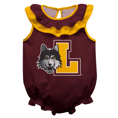 Loyola University Chicago Ramblers Maroon Sleeveless Ruffle One Piece Jumpsuit Logo Bodysuit by Vive La Fete