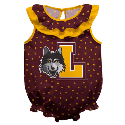 Loyola Ramblers LUC Swirls Maroon Sleeveless Ruffle One Piece Jumpsuit Logo Bodysuit by Vive La Fete