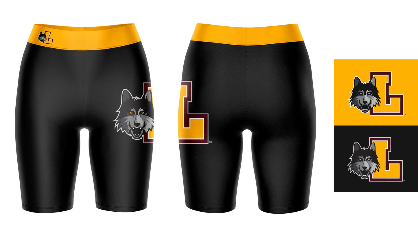 Loyola Ramblers LUC Vive La Fete Game Day Logo on Thigh and Waistband Black and Gold Women Bike Short 9 Inseam"