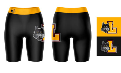 Loyola Ramblers LUC Vive La Fete Game Day Logo on Thigh and Waistband Black and Gold Women Bike Short 9 Inseam"