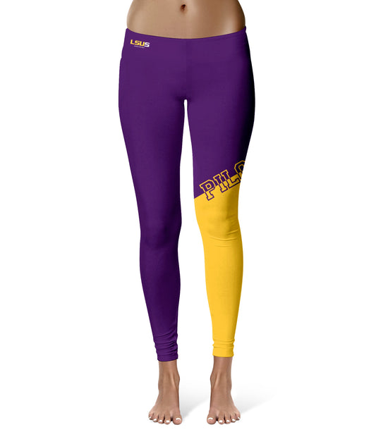 LSU Shreveport LSUS Pilots Vive La Fete Game Day Collegiate Leg Color Block Women Purple Gold Yoga Leggings