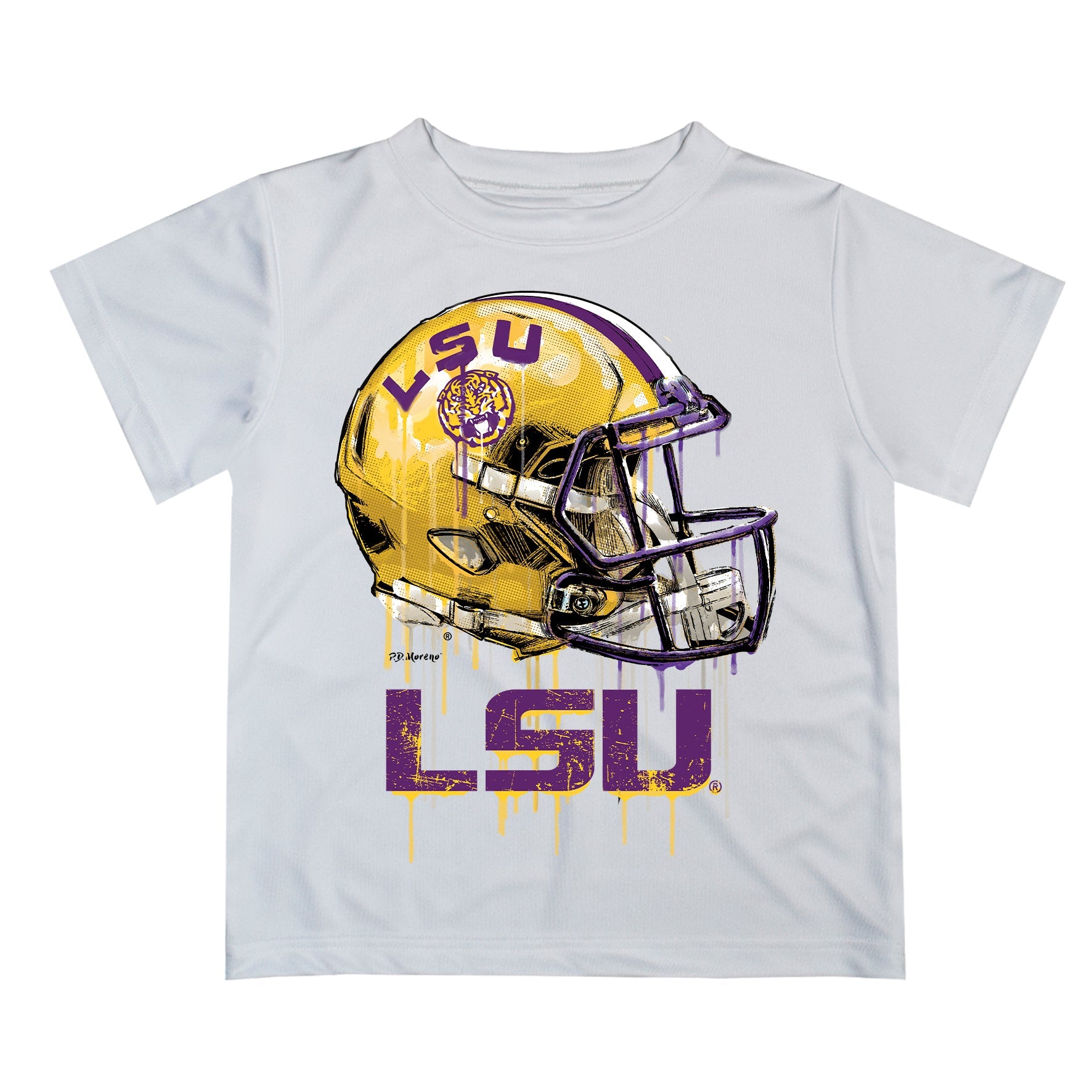 Louisiana State Tigers Original Dripping Football Helmet White T-Shirt by Vive La Fete