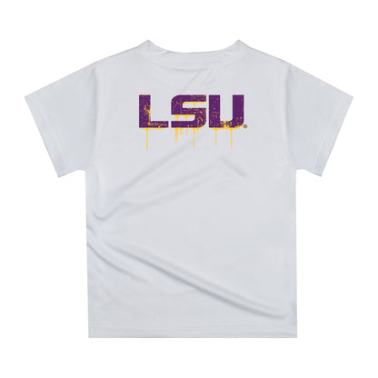 Louisiana State Tigers Original Dripping Football Helmet White T-Shirt by Vive La Fete