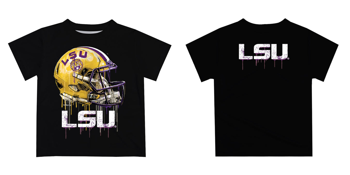 Louisiana State Tigers Original Dripping Football Helmet Black T-Shirt by Vive La Fete