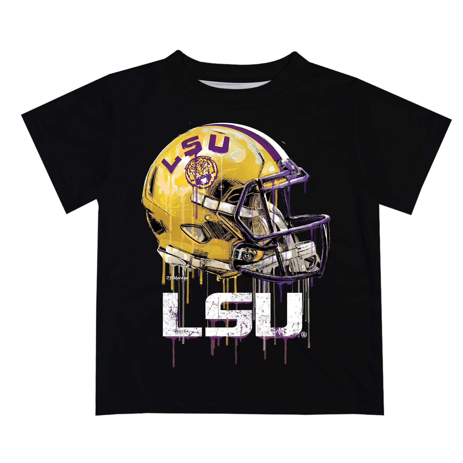 Louisiana State Tigers Original Dripping Football Helmet Black T-Shirt by Vive La Fete