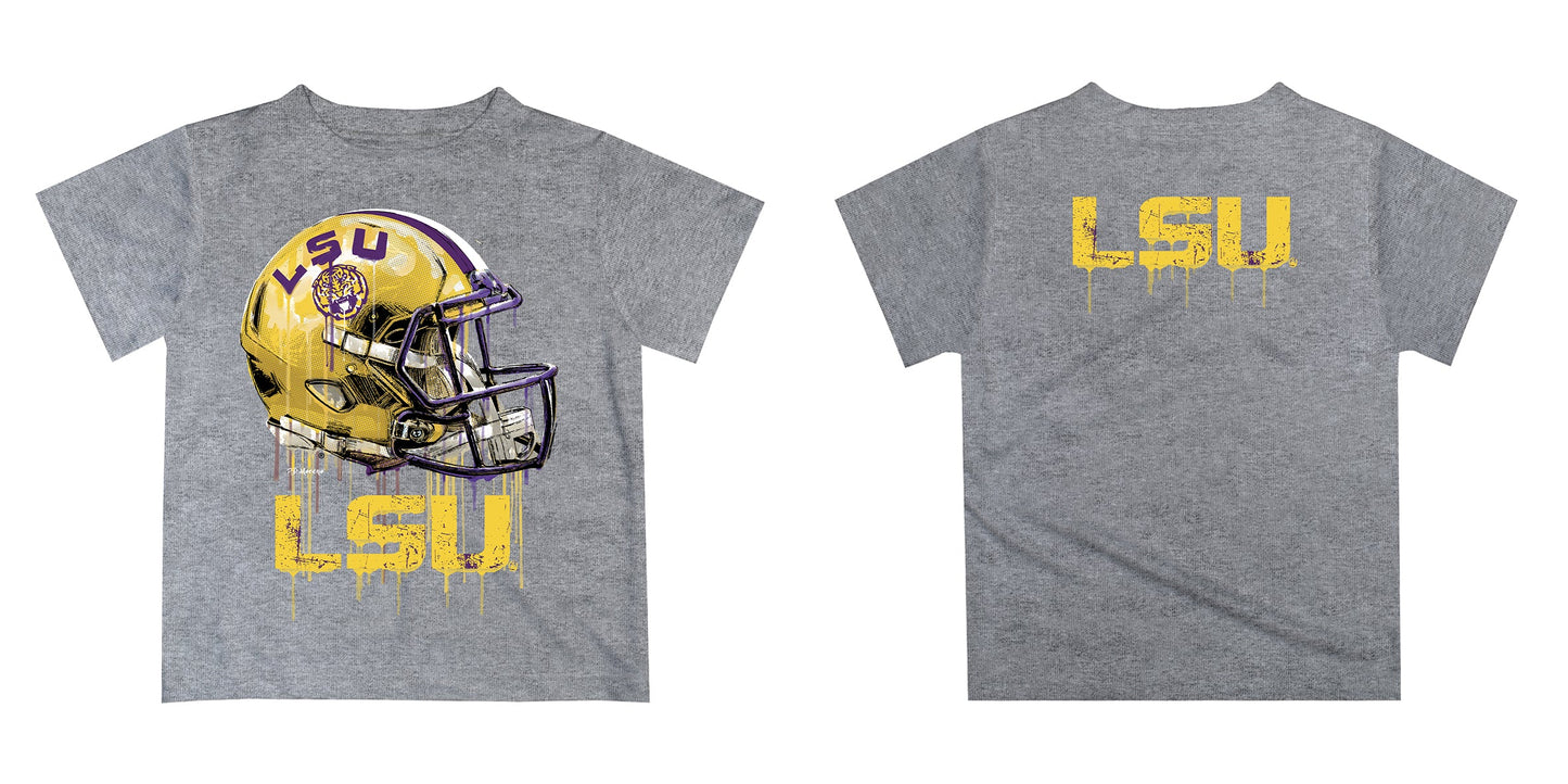 Louisiana State Tigers Original Dripping Football Helmet Heather Gray T-Shirt by Vive La Fete