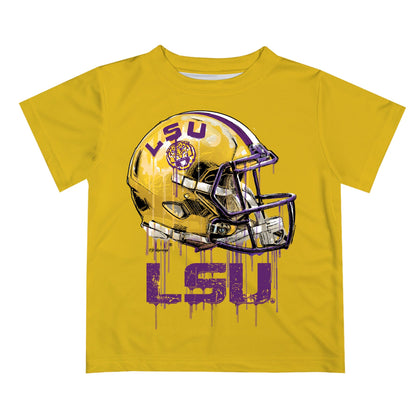 Louisiana State Tigers Original Dripping Football Helmet Gold T-Shirt by Vive La Fete