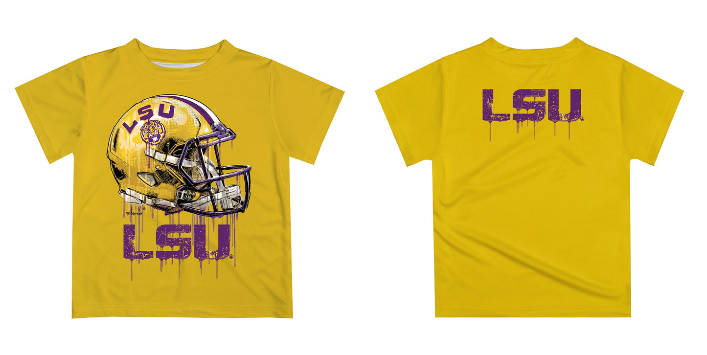 Louisiana State Tigers Original Dripping Football Helmet Gold T-Shirt by Vive La Fete