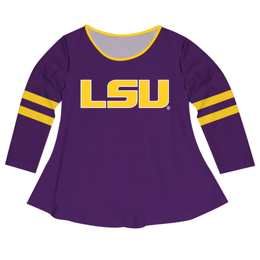 LSU Tigers Big Logo Purple Stripes Long Sleeve Girls Laurie Top by Vive La Fete