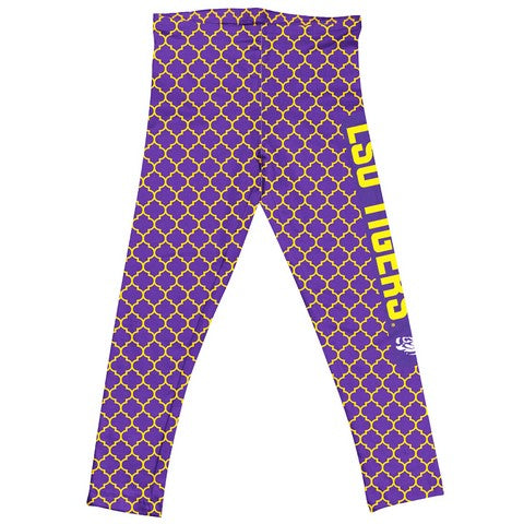 LSU Quatrefoil Purple Girls Leggings