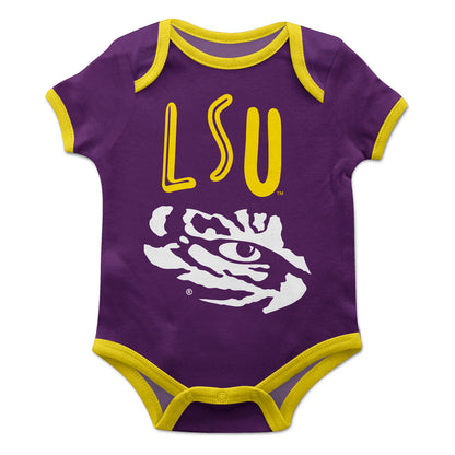 LSU Purple Solid Short Sleeve One Piece Jumpsuit by Vive La Fete