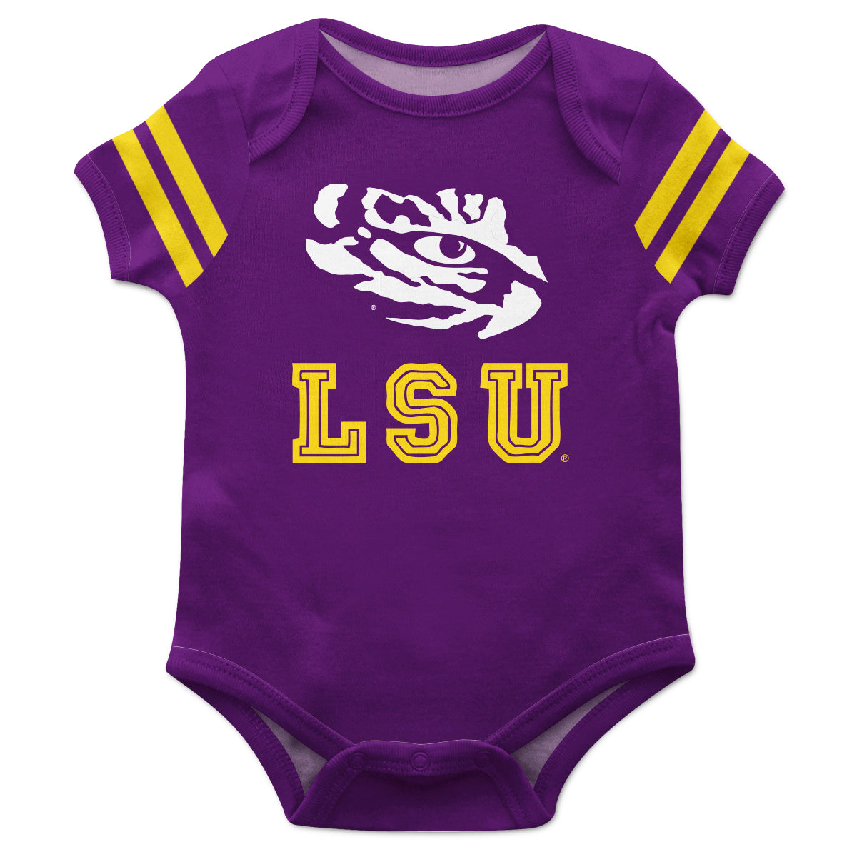 LSU Tigers Purple Short Sleeve One Piece Jumpsuit With Gold Stripes by Vive La Fete