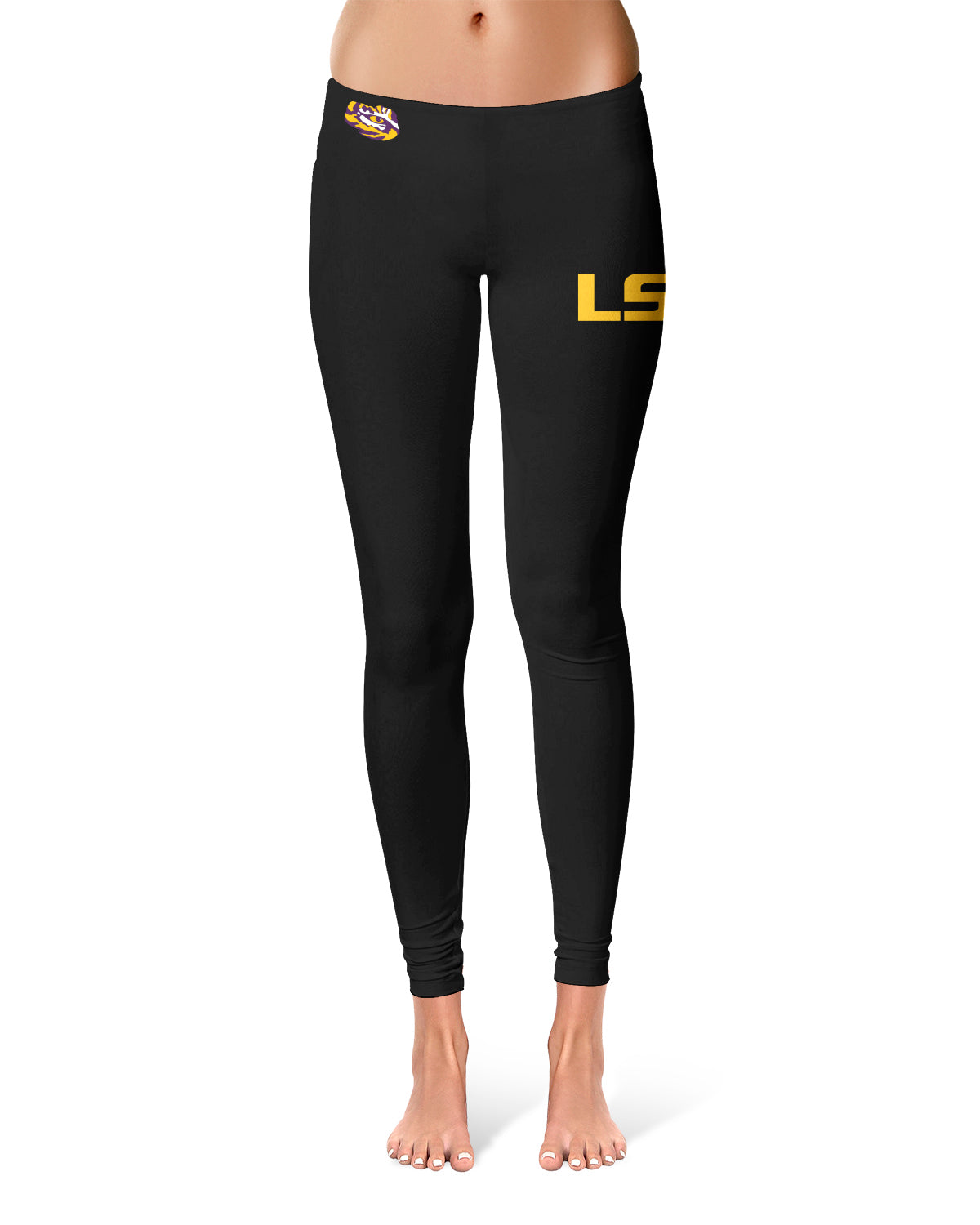 LSU Tigers Game Day Large Logo on Thigh Black Yoga Leggings for Women 2.5  Waist Tights