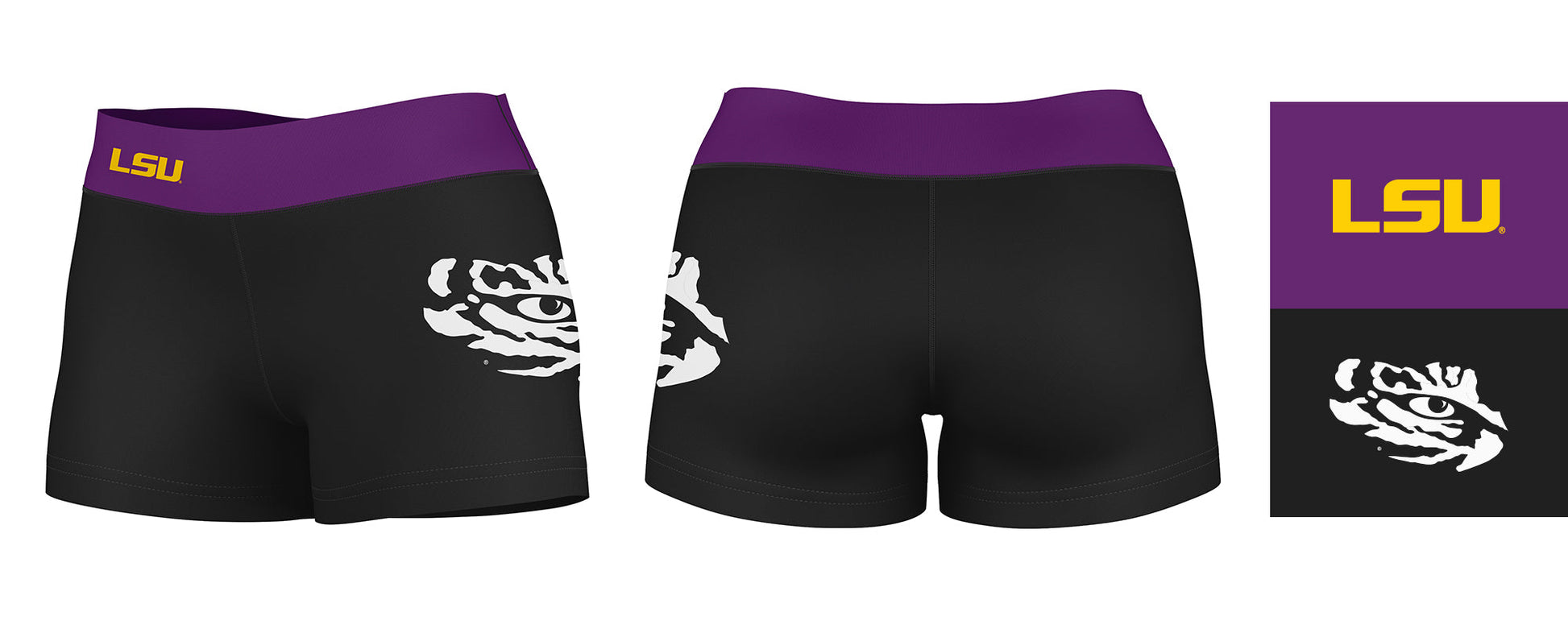 LSU Tigers Vive La Fete Game Day Logo on Thigh and Waistband Black & Purple Women Yoga Booty Workout Shorts 3.75 Inseam - Vive La F̻te - Online Apparel Store