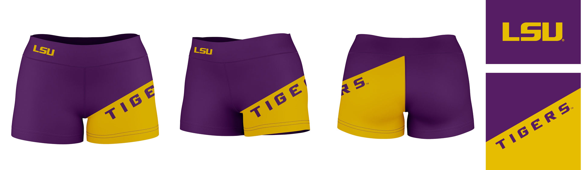 LSU Tigers Vive La Fete Game Day Collegiate Leg Color Block Women Purple Gold Optimum Yoga Short - Vive La F̻te - Online Apparel Store