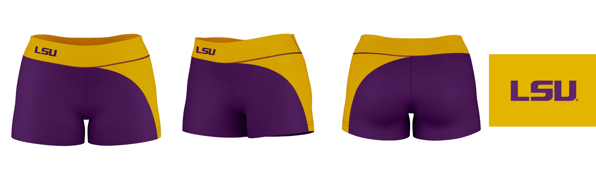 LSU Tigers Vive La Fete Game Day Collegiate Waist Color Block Women Purple Gold Optimum Yoga Short - Vive La F̻te - Online Apparel Store