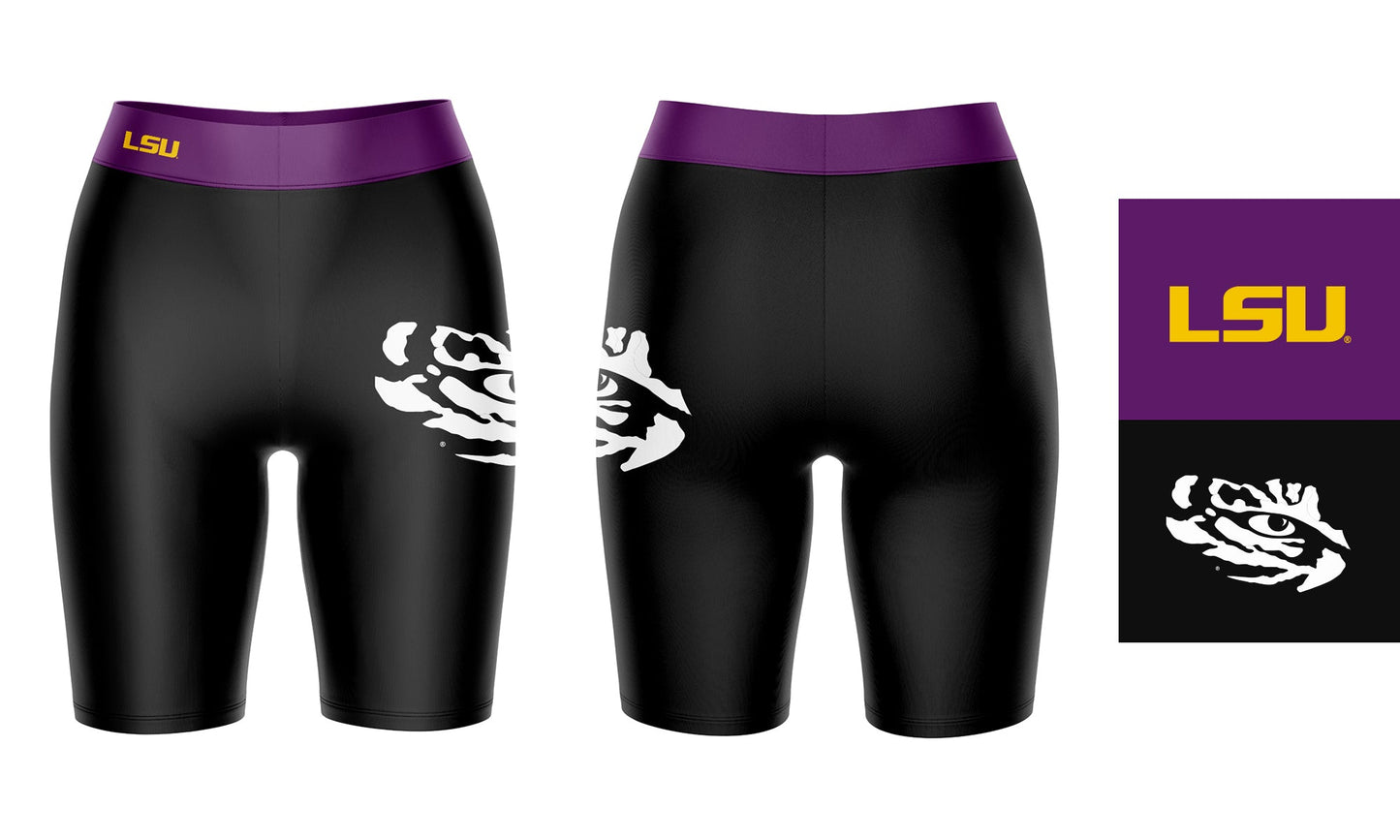 LSU Tigers Vive La Fete Game Day Logo on Thigh and Waistband Black and Purple Women Bike Short 9 Inseam