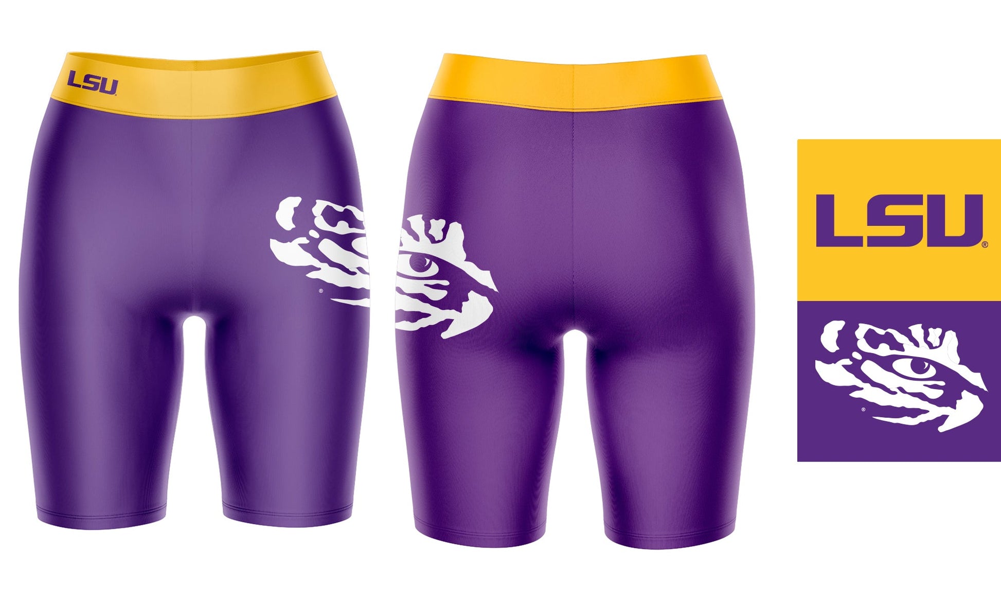 LSU Tigers Vive La Fete Game Day Logo on Thigh and Waistband Purple and Gold Women Bike Short 9 Inseam