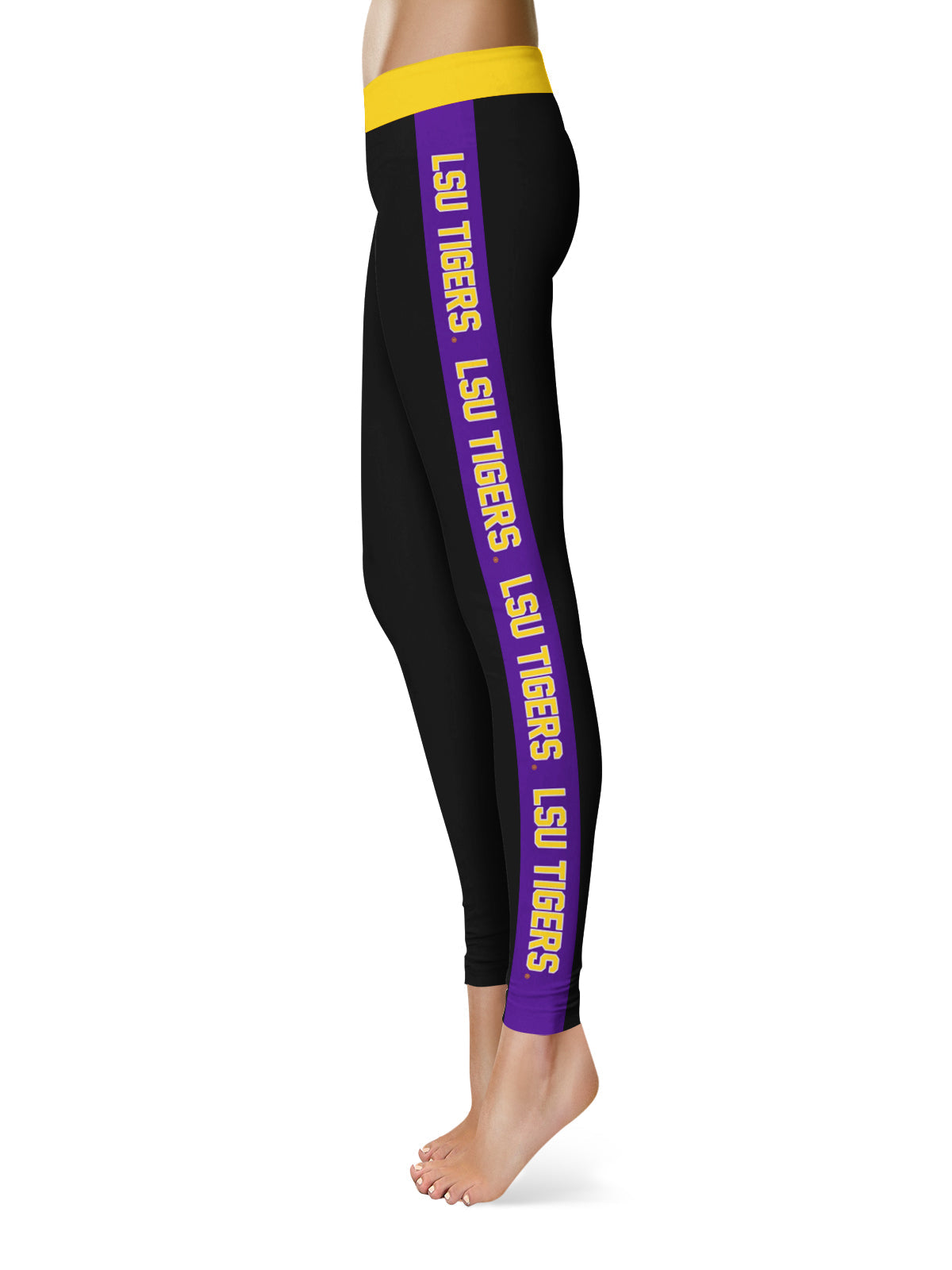 Louisiana State Tigers Vive La Fete Game Day Collegiate Purple Stripes Women Black Yoga Leggings 2 Waist Tights