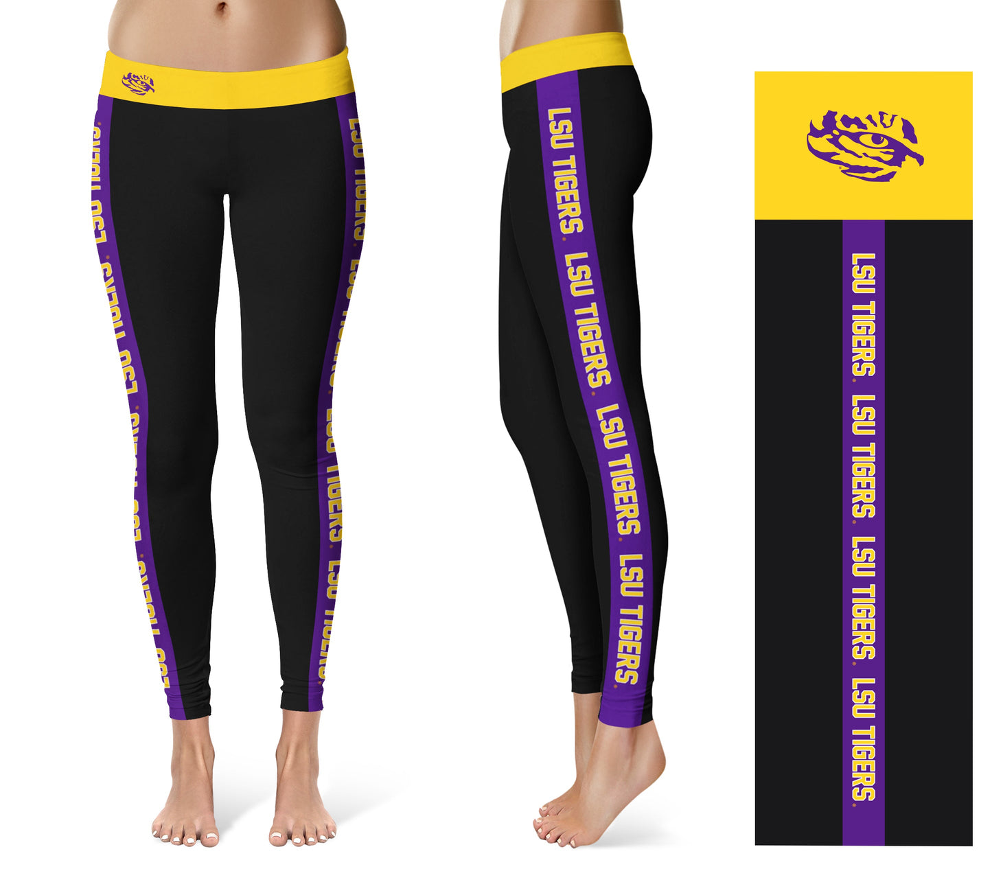 Louisiana State Tigers Vive La Fete Game Day Collegiate Purple Stripes Women Black Yoga Leggings 2 Waist Tights