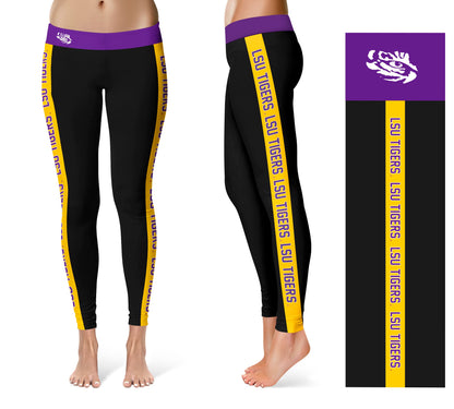 Louisiana State Tigers Vive La Fete Game Day Collegiate Gold Stripes Women Black Yoga Leggings 2 Waist Tights