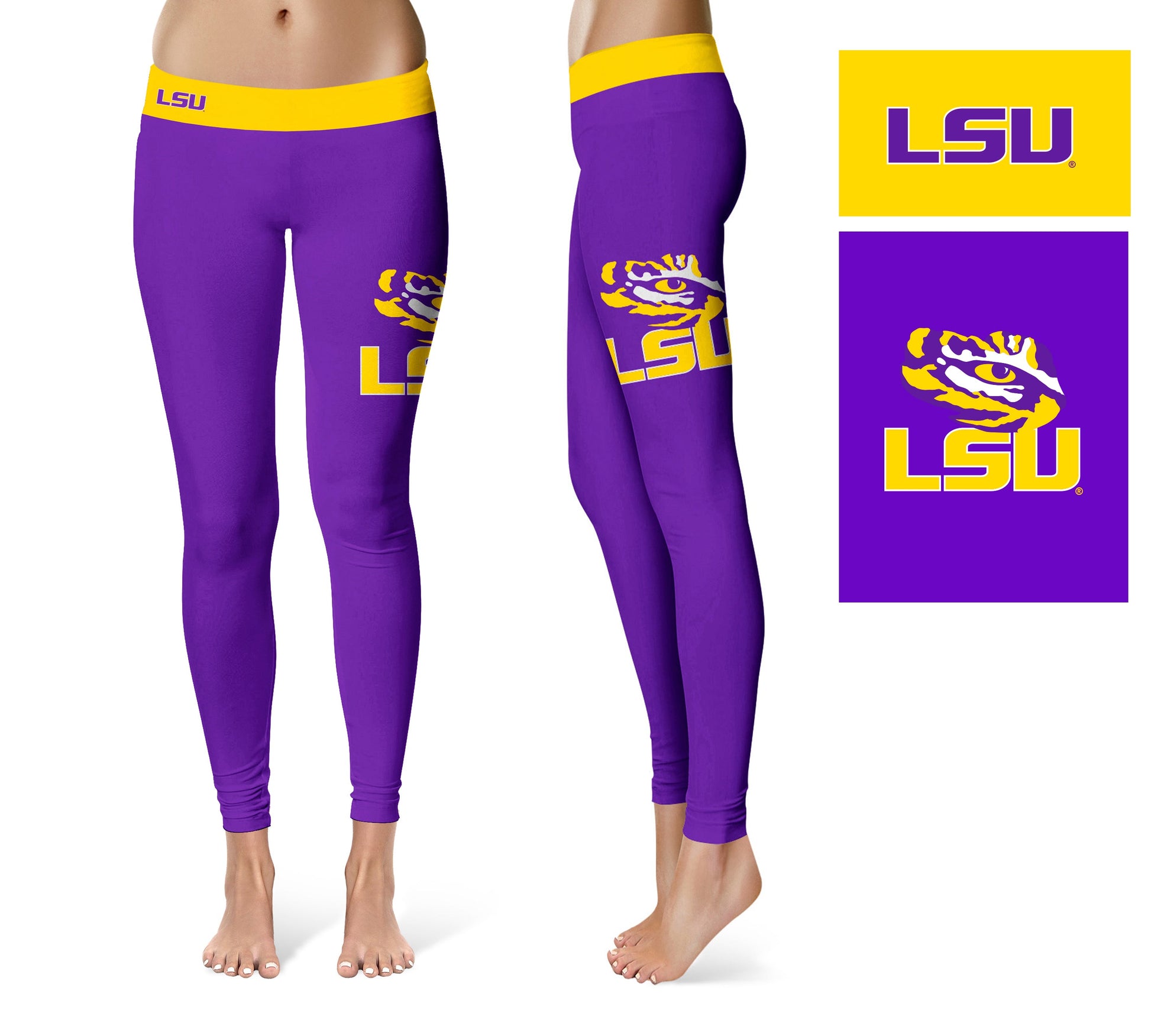 LSU Tigers Vive La Fete Game Day Collegiate Logo on Thigh Purple Women Yoga Leggings 2.5 Waist Tights"