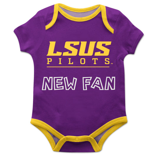LSU Shreveport LSUS Pilots Infant Game Day Purple Short Sleeve One Piece Jumpsuit New Fan Logo Bodysuit by Vive La Fete
