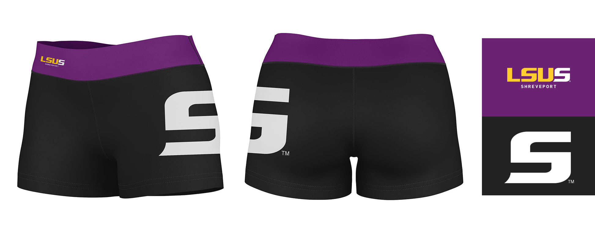 LSU Shreveport LSUS Pilots Vive La Fete Logo on Thigh & Waistband Black & Purple Women Booty Workout Shorts 3.75 Inseam" - Vive La F̻te - Online Apparel Store