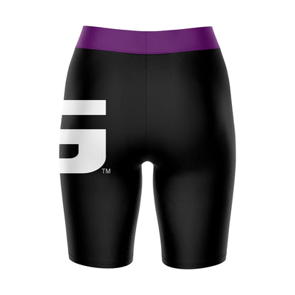 LSU Shreveport LSUS Pilots Vive La Fete Game Day Logo on Thigh and Waistband Black and Purple Women Bike Short 9 Inseam"