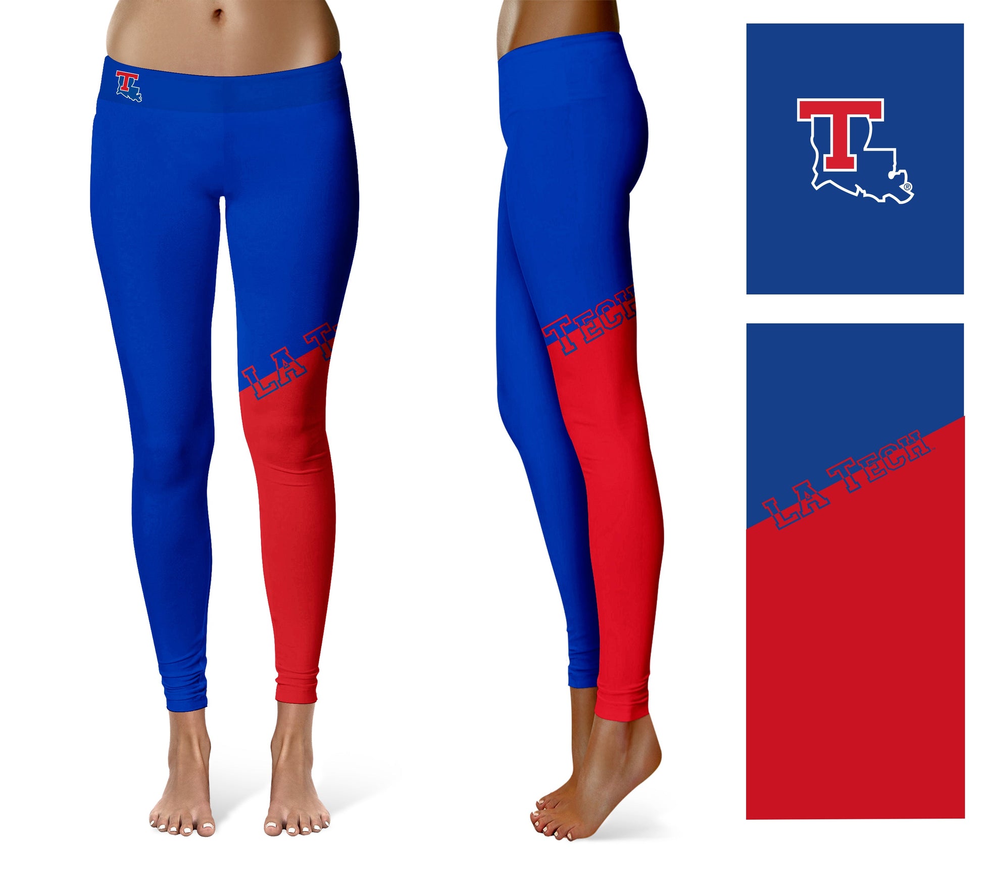 Louisiana Tech Bulldogs Vive La Fete Game Day Collegiate Leg Color Block Women Blue Red Yoga Leggings