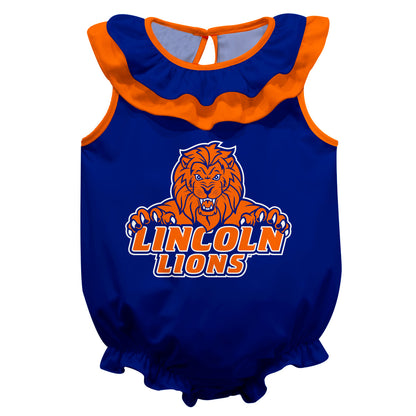 Lincoln University Lions LU Blue Sleeveless Ruffle One Piece Jumpsuit Logo Bodysuit by Vive La Fete