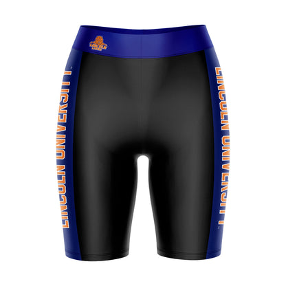 Lincoln University Lions LU Vive La Fete Game Day Logo on Waistband and Blue Stripes Black Women Bike Short 9 Inseam