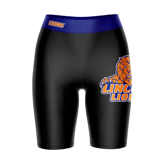 Lincoln Lions LU Vive La Fete Game Day Logo on Thigh and Waistband Black and Blue Women Bike Short 9 Inseam