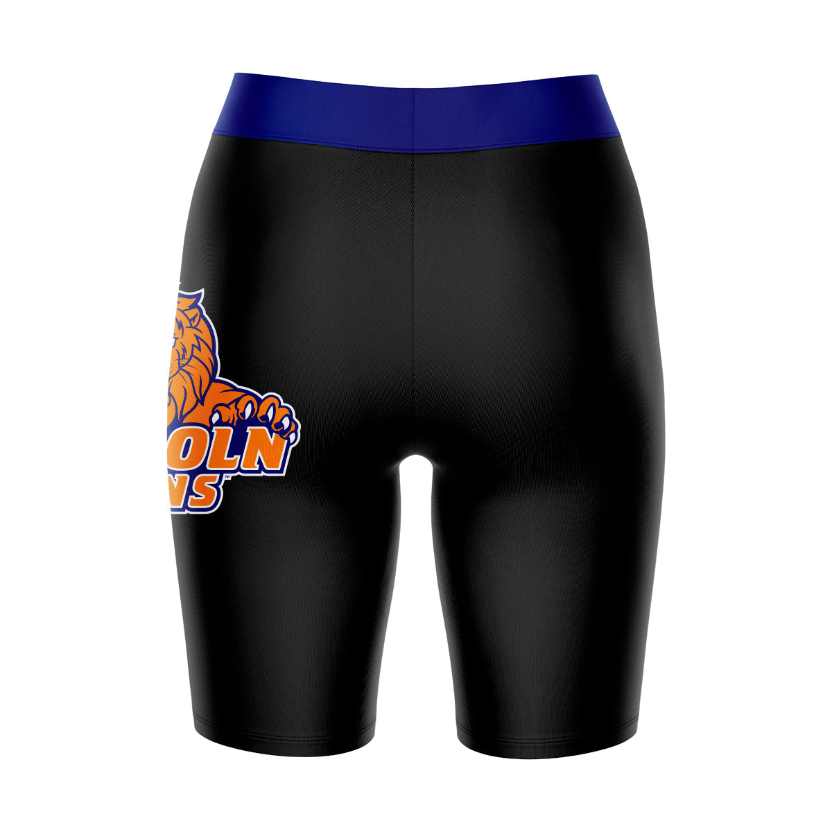 Lincoln Lions LU Vive La Fete Game Day Logo on Thigh and Waistband Black and Blue Women Bike Short 9 Inseam