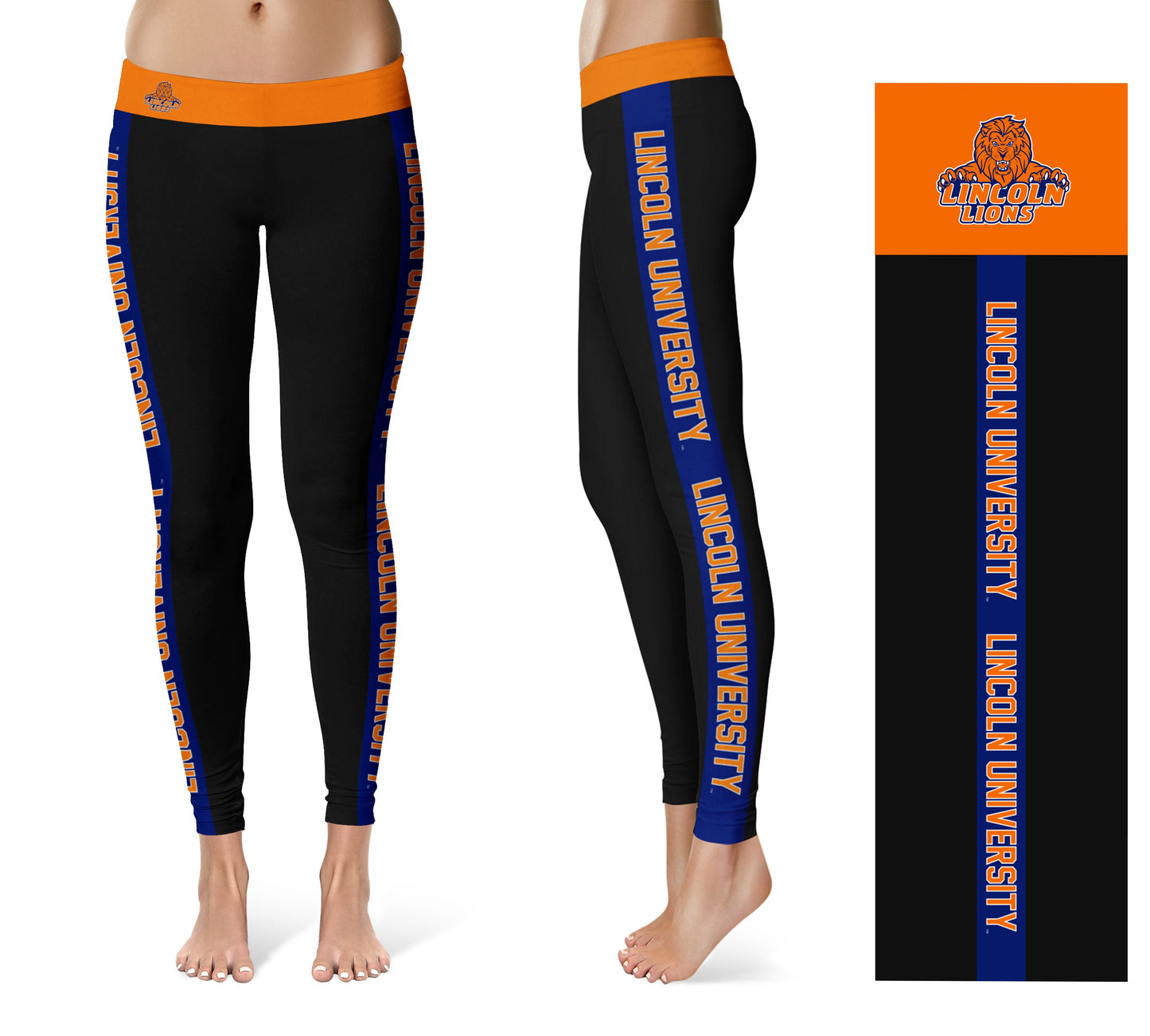 Lincoln University Lions LU Vive La Fete Game Day Collegiate Blue Stripes Women Black Yoga Leggings 2 Waist Tights