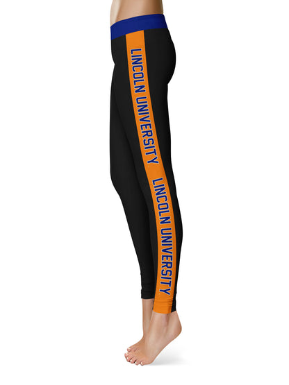 Lincoln University Lions LU Vive La Fete Game Day Collegiate Orange Stripes Women Black Yoga Leggings 2 Waist Tights