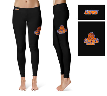 Lincoln Lions LU Vive La Fete Game Day Collegiate Large Logo on Thigh Women Black Yoga Leggings 2.5 Waist Tights