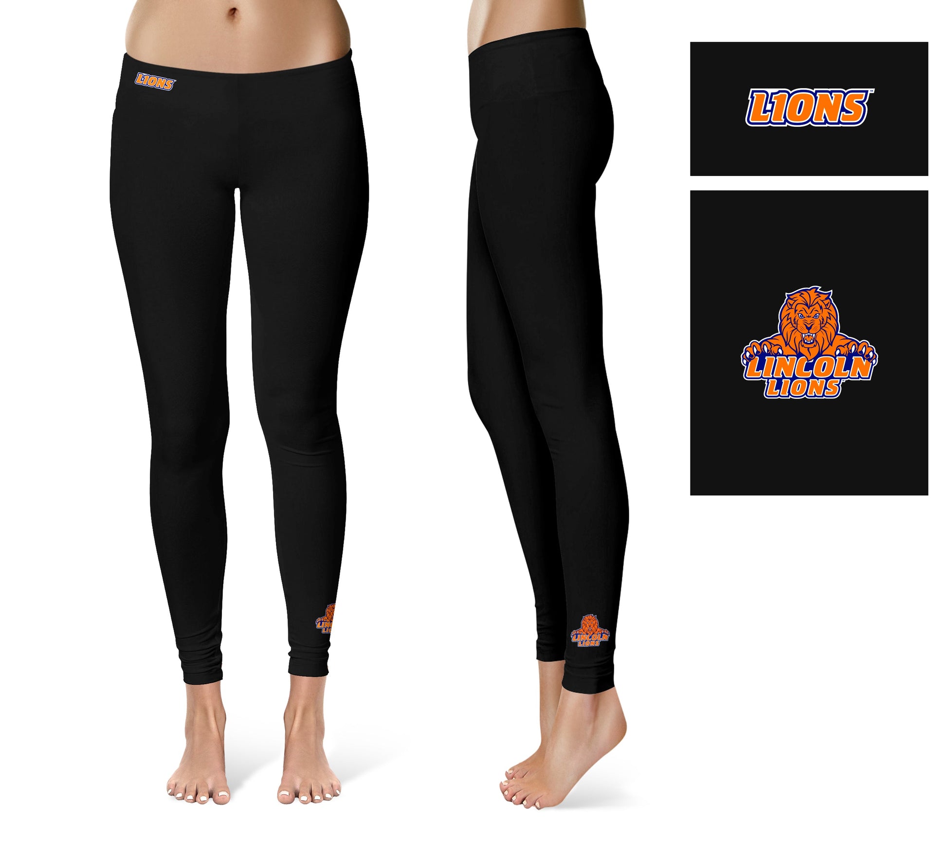 Lincoln University Lions LU Vive La Fete Game Day Collegiate Logo at Ankle Women Black Yoga Leggings 2.5 Waist Tights