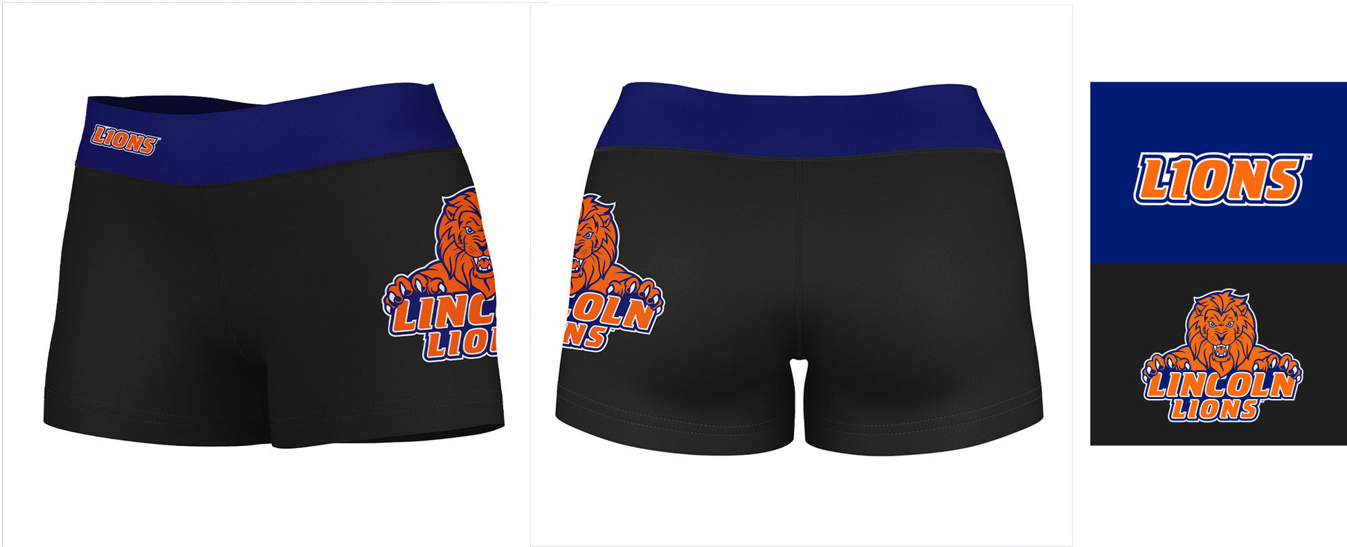 Lincoln Lions LU Vive La Fete Logo on Thigh & Waistband Black & Blue Women Yoga Booty Workout Shorts 3.75 Inseam - Vive La F̻te - Online Apparel Store