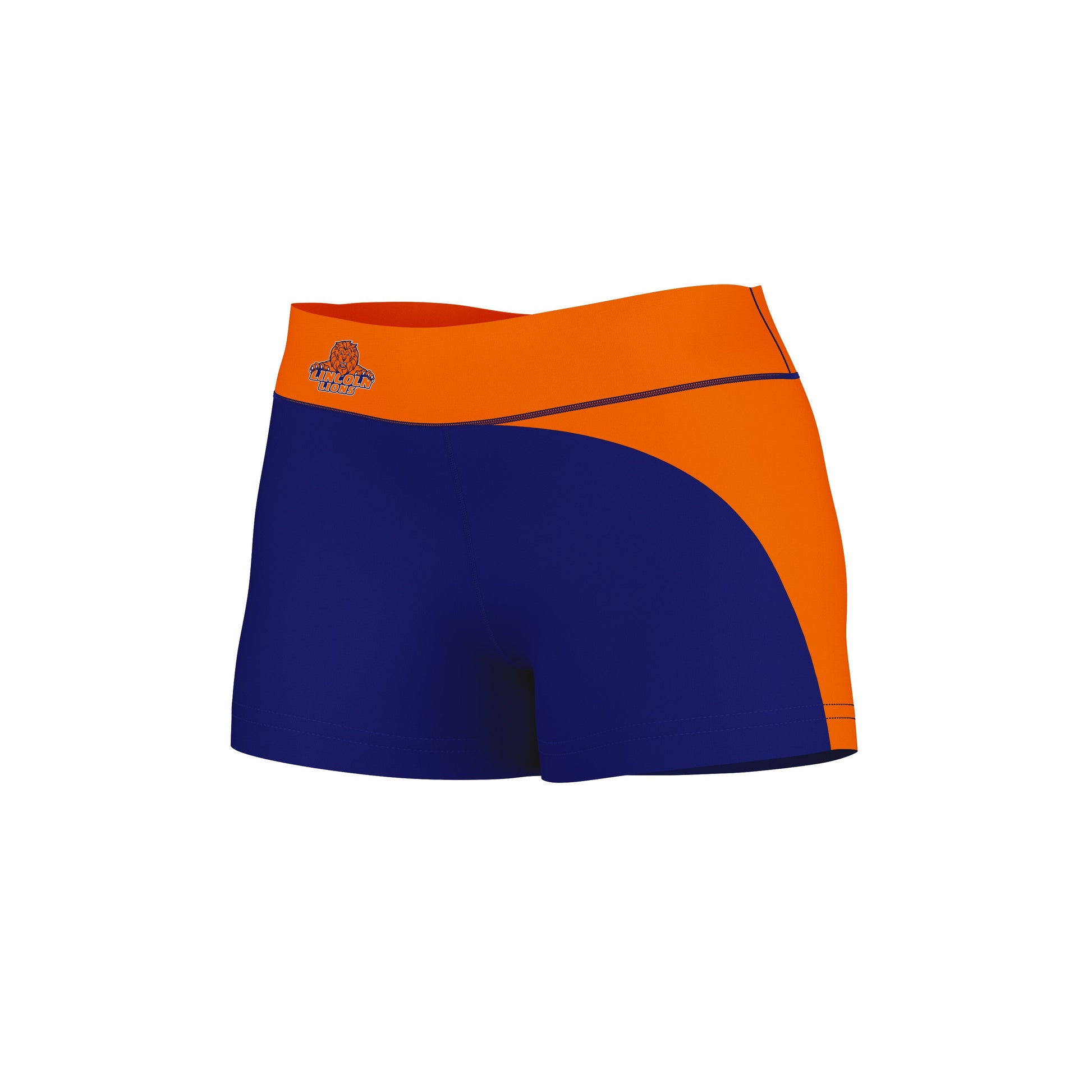 Lincoln Lions LU Vive La Fete Collegiate Waist Color Block Women Blue Orange Optimum Yoga Short - Vive La F̻te - Online Apparel Store