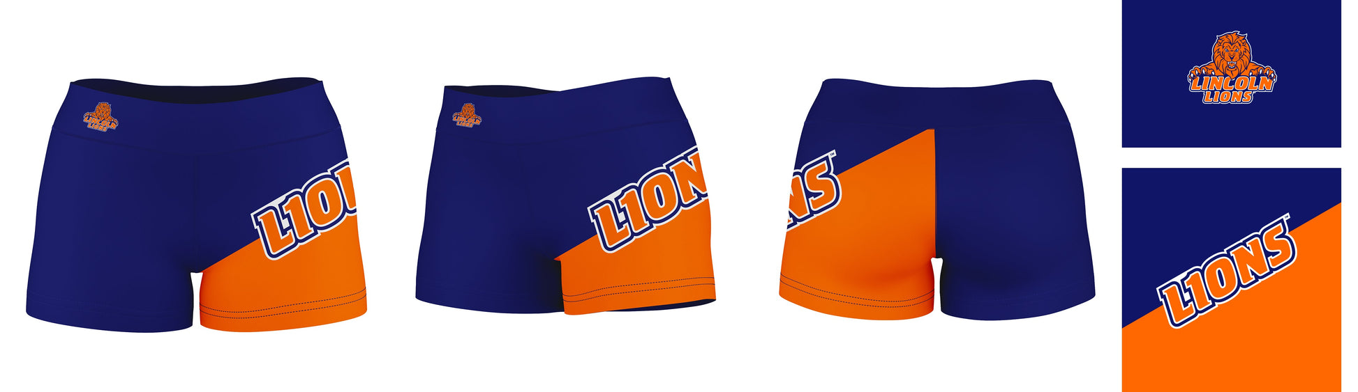 Lincoln University Lions LU Vive La Fete Game Day Collegiate Leg Color Block Women Blue Orange Optimum Yoga Short - Vive La F̻te - Online Apparel Store