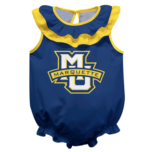 Marquette Golden Eagles Blue Sleeveless Ruffle One Piece Jumpsuit Logo Bodysuit by Vive La Fete