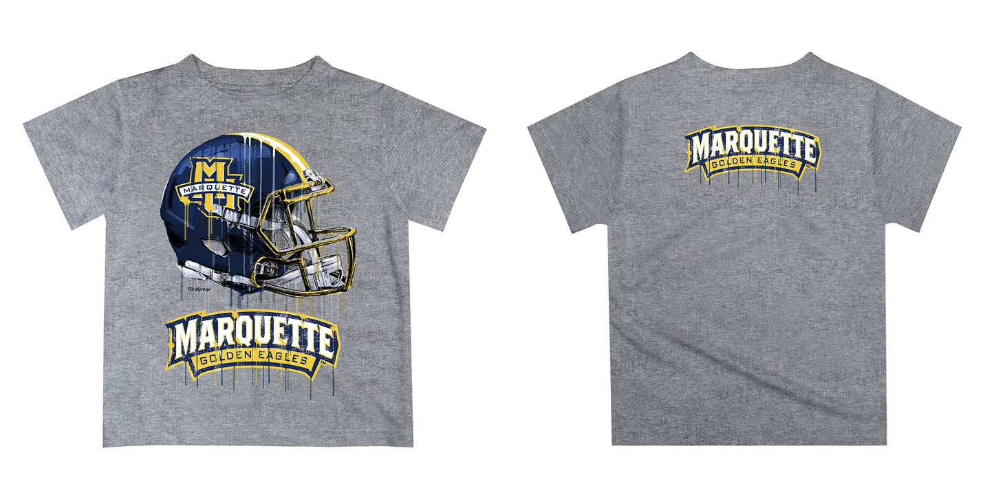 Marquette Golden Eagles Original Dripping Football Helmet Heather Gray T-Shirt by Vive La Fete