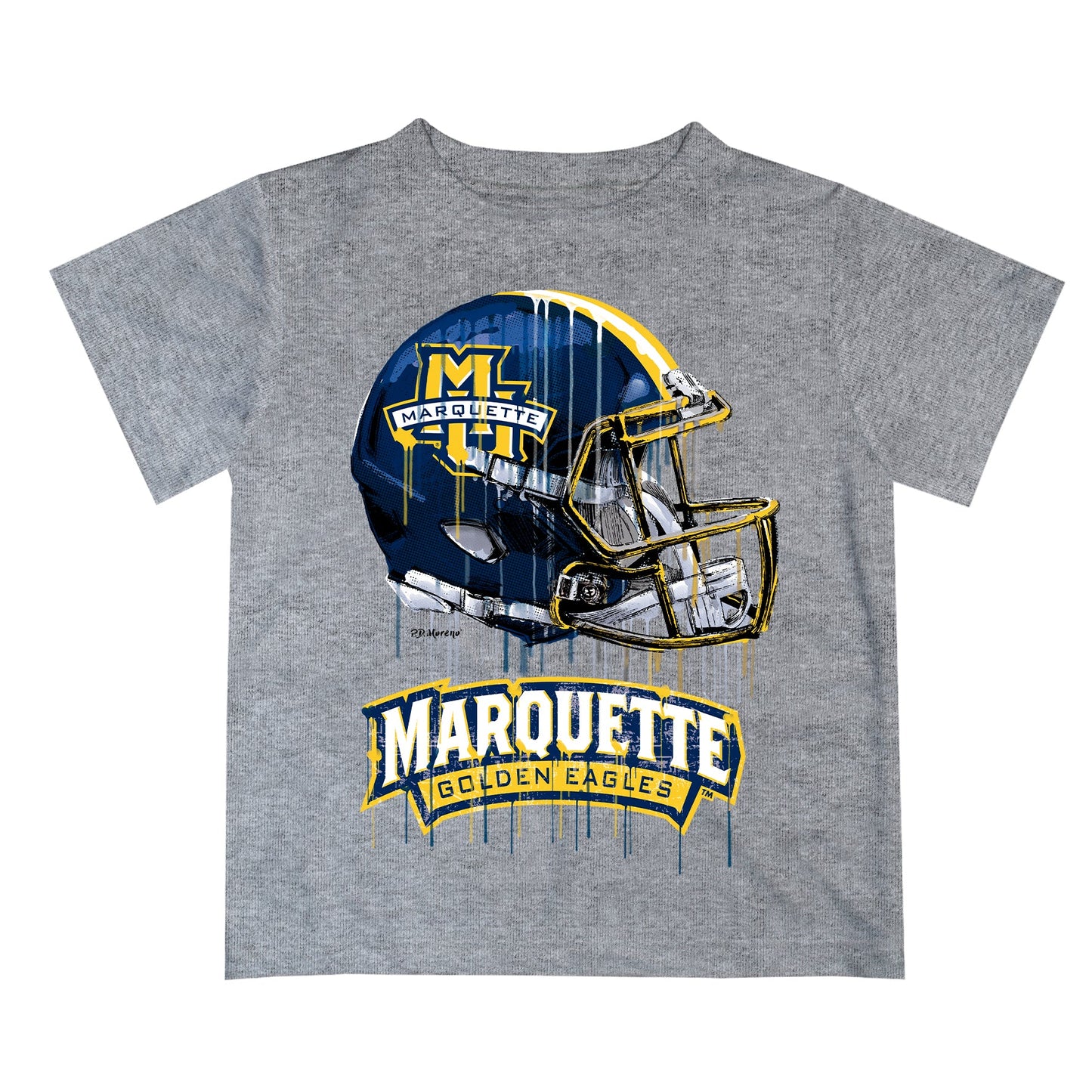 Marquette Golden Eagles Original Dripping Football Helmet White T-Shirt by Vive La Fete 4